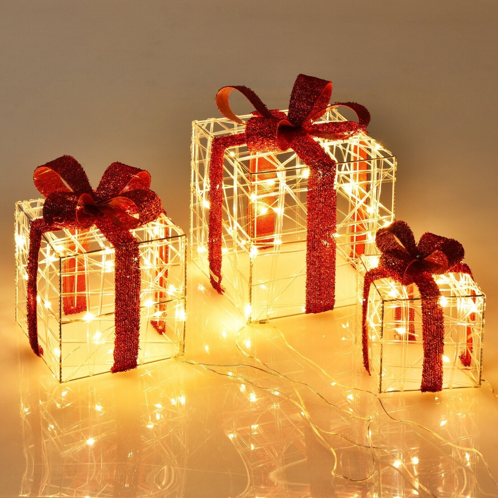 3 Pieces Christmas Lighted Gift Boxes Decorations with 60 LED Lights for Indoor and Outdoor, Red Christmas Decor & Accessories   at Gallery Canada