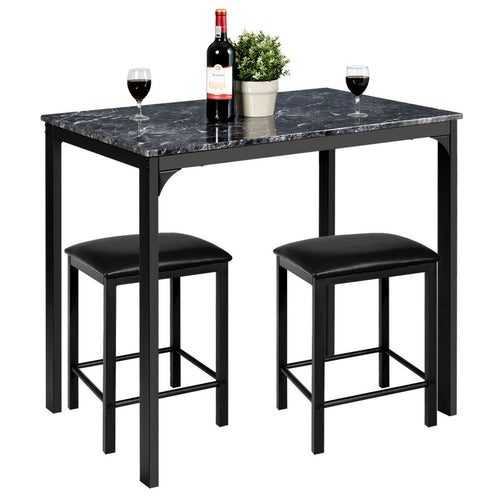 3 Pieces Counter Height Dining Set Faux Marble Table, Black