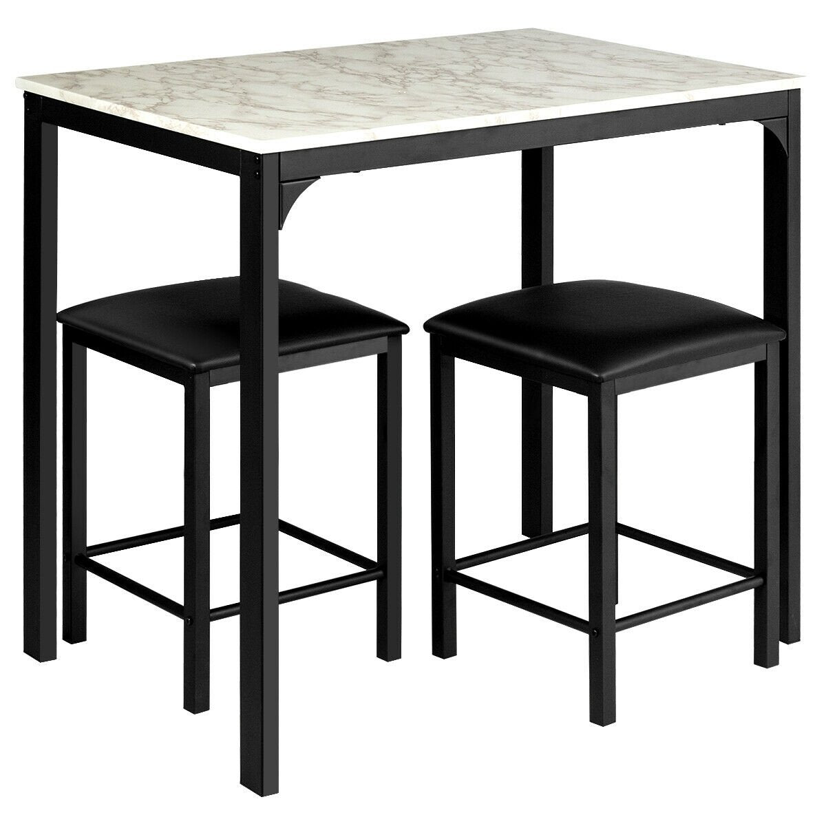 3 Pieces Counter Height Dining Set Faux Marble Table, White Dining Room Sets   at Gallery Canada