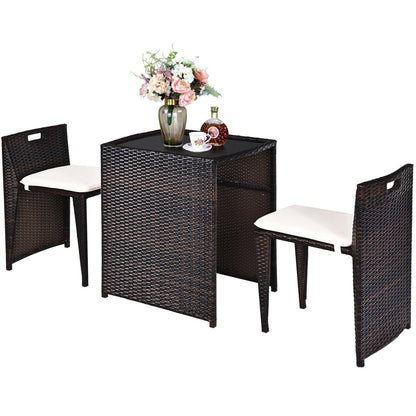 3 Pieces Cushioned Outdoor Wicker Patio Set with No Assembly Needed, Beige Patio Conversation Sets   at Gallery Canada