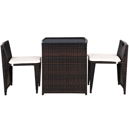 3 Pieces Cushioned Outdoor Wicker Patio Set with No Assembly Needed, Beige Patio Conversation Sets   at Gallery Canada