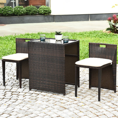 3 Pieces Cushioned Outdoor Wicker Patio Set with No Assembly Needed, Beige Patio Conversation Sets   at Gallery Canada