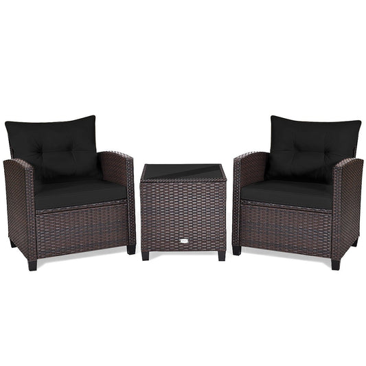 3 Pieces Cushioned Rattan Patio Conversation Set with Coffee Table, Black Patio Conversation Sets   at Gallery Canada