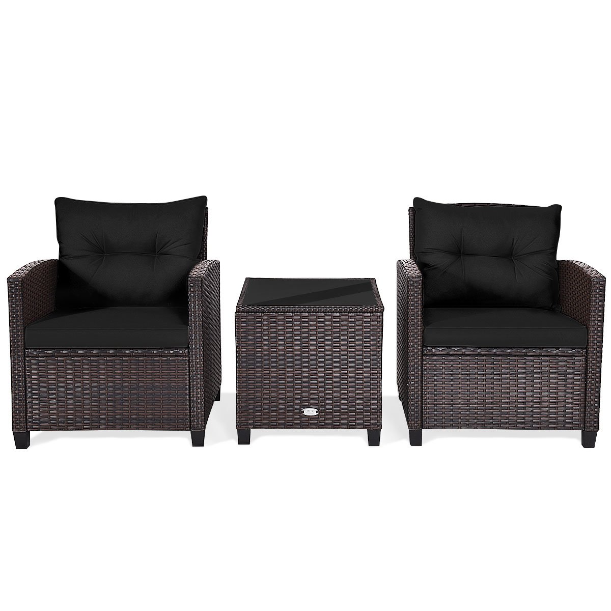 3 Pieces Cushioned Rattan Patio Conversation Set with Coffee Table, Black Patio Conversation Sets   at Gallery Canada