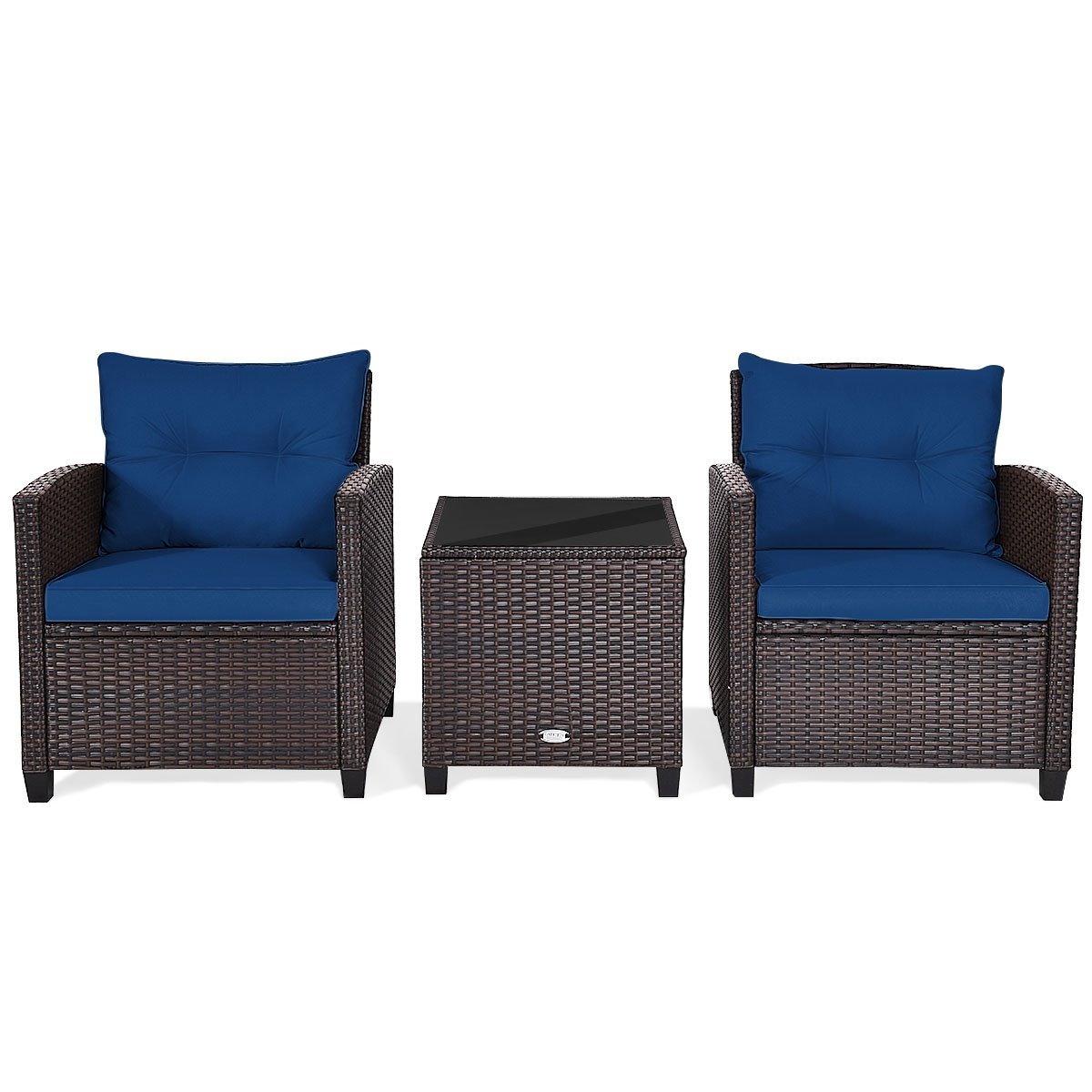 3 Pieces Cushioned Rattan Patio Conversation Set with Coffee Table, Navy Patio Conversation Sets   at Gallery Canada