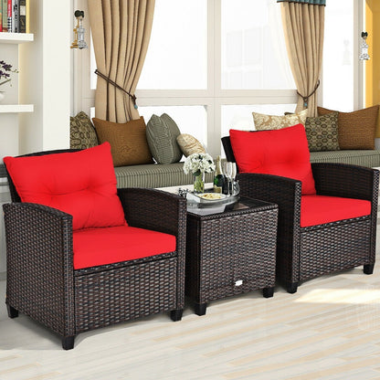 3 Pieces Cushioned Rattan Patio Conversation Set with Coffee Table, Red Patio Conversation Sets   at Gallery Canada