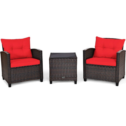 3 Pieces Cushioned Rattan Patio Conversation Set with Coffee Table, Red Patio Conversation Sets   at Gallery Canada