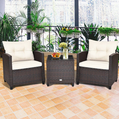 3 Pieces Cushioned Rattan Patio Conversation Set with Coffee Table, White Patio Conversation Sets   at Gallery Canada