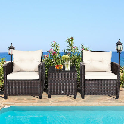 3 Pieces Cushioned Rattan Patio Conversation Set with Coffee Table, White Patio Conversation Sets   at Gallery Canada