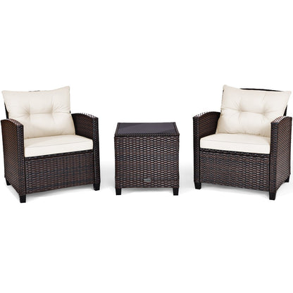 3 Pieces Cushioned Rattan Patio Conversation Set with Coffee Table, White Patio Conversation Sets   at Gallery Canada