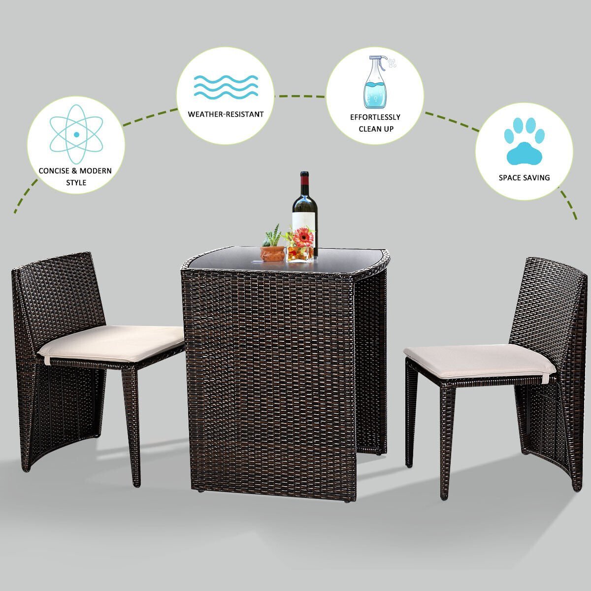 3 Pieces Cushioned Wicker Patio Bistro Set with No Assembly Needed, Black Patio Conversation Sets   at Gallery Canada