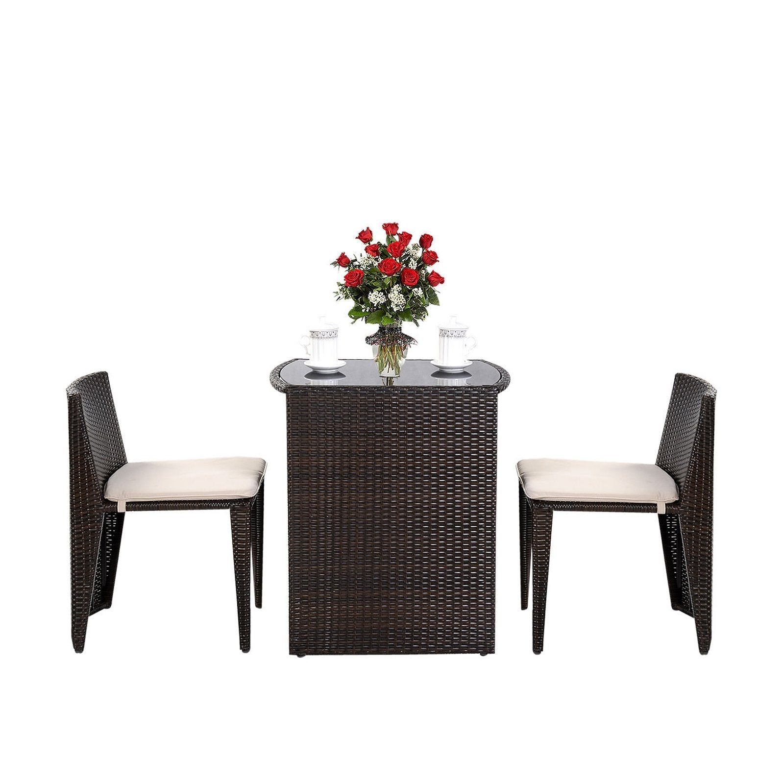 3 Pieces Cushioned Wicker Patio Bistro Set with No Assembly Needed, Black Patio Conversation Sets   at Gallery Canada