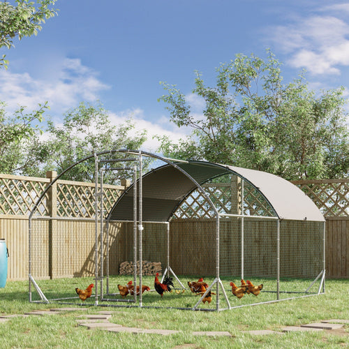 Galvanized Large Metal Chicken Coop Cage Walk-in Enclosure Poultry Hen Run House Playpen Rabbit Hutch with Cover for Outdoor Backyard 9.2' x 12.5' x 6.5' Silver