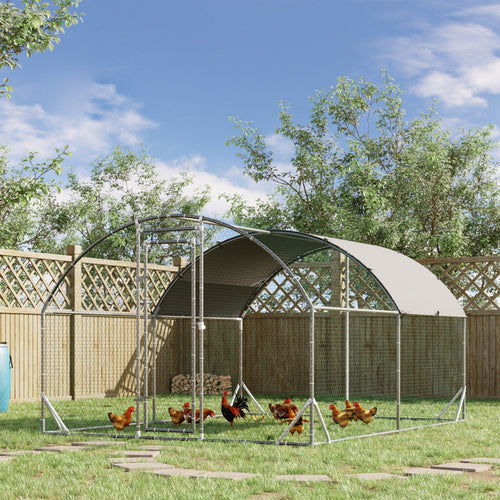 Galvanized Metal Chicken Coop Cage Walk-in Enclosure 9.2' x 12.5' x 6.5' Silver