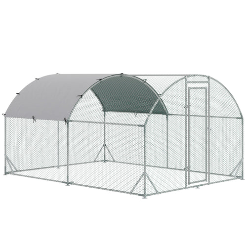 Galvanized Metal Chicken Coop Cage Walk-in Enclosure 9.2' x 12.5' x 6.5' Silver