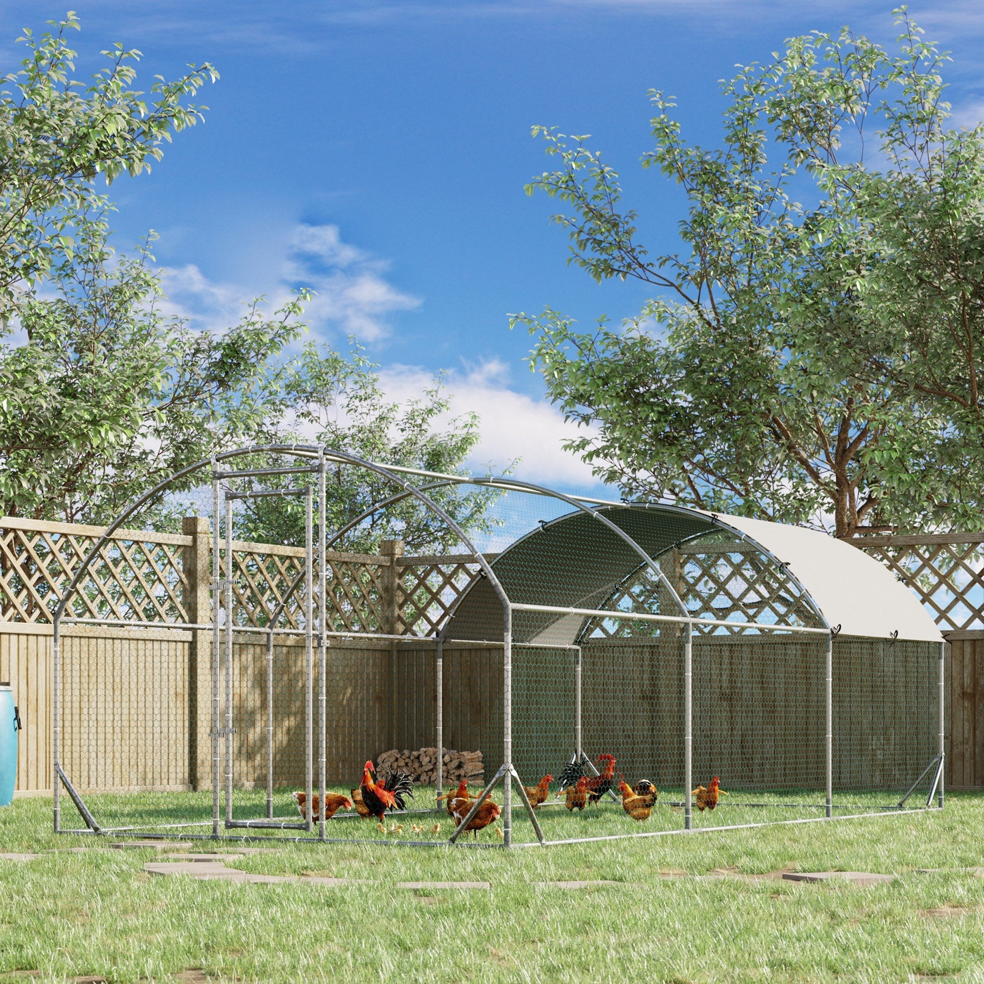 Galvanized Metal Chicken Coop Cage Walk-in Enclosure 9.2' x 18.7' x 6.5' Silver Chicken Coops   at Gallery Canada