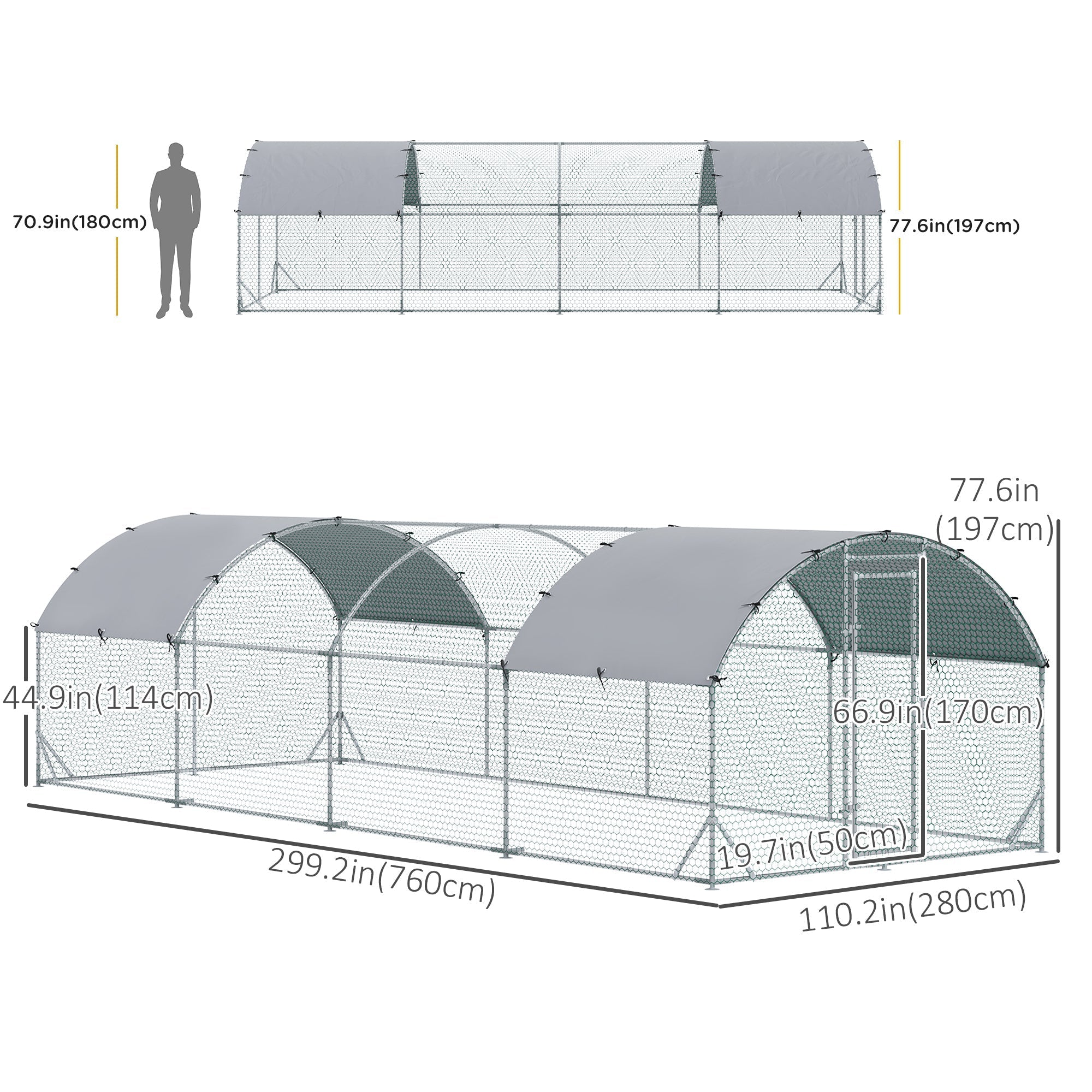 Galvanized Metal Chicken Coop Cage Walk-in Enclosure 9.2' x 24.9' x 6.5' Silver Chicken Coops   at Gallery Canada