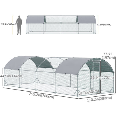 Galvanized Metal Chicken Coop Cage Walk-in Enclosure 9.2' x 24.9' x 6.5' Silver Chicken Coops   at Gallery Canada