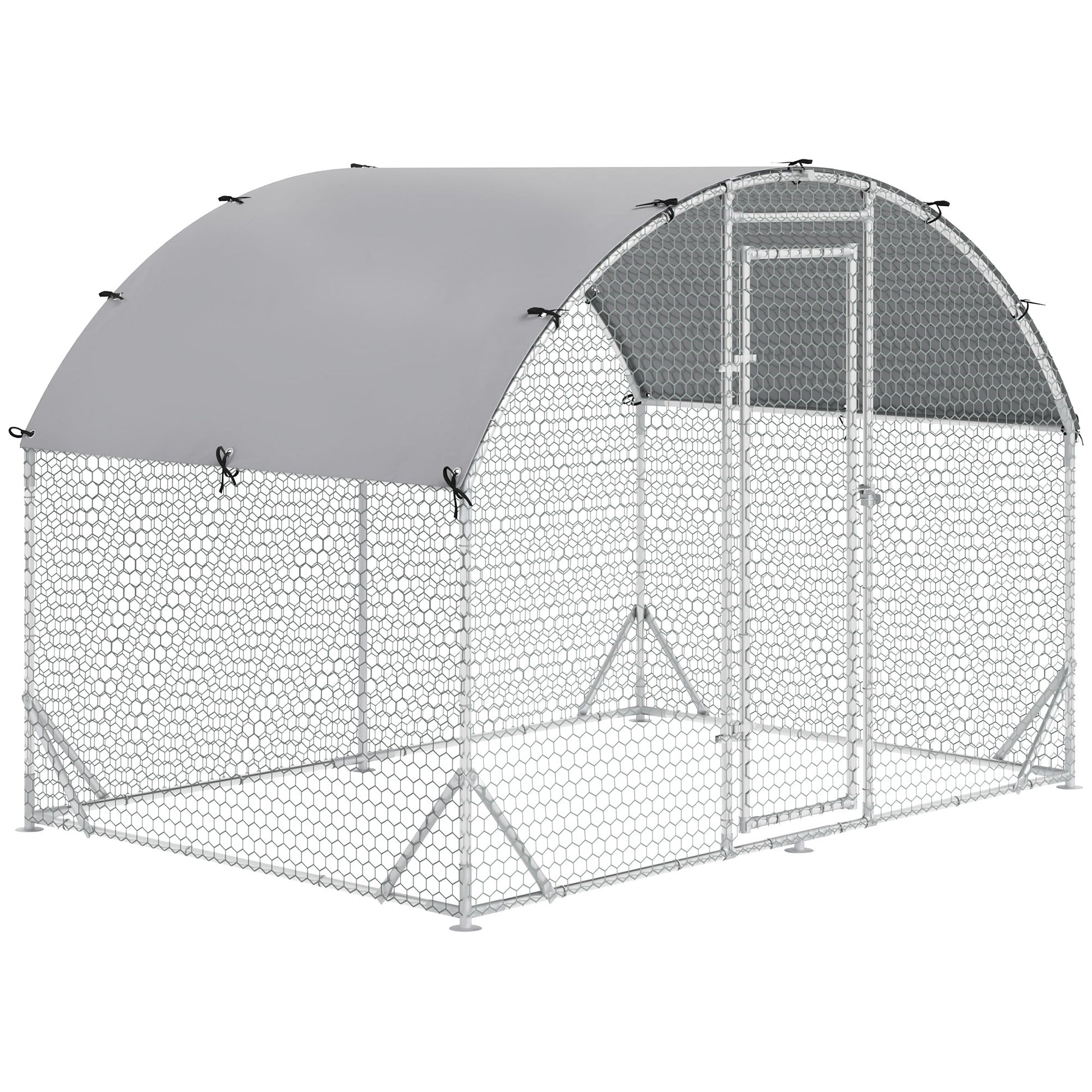 Large Galvanized Metal Chicken Coop Cage with Cover for Outdoor Backyard, Silver Chicken Coops Silver  at Gallery Canada