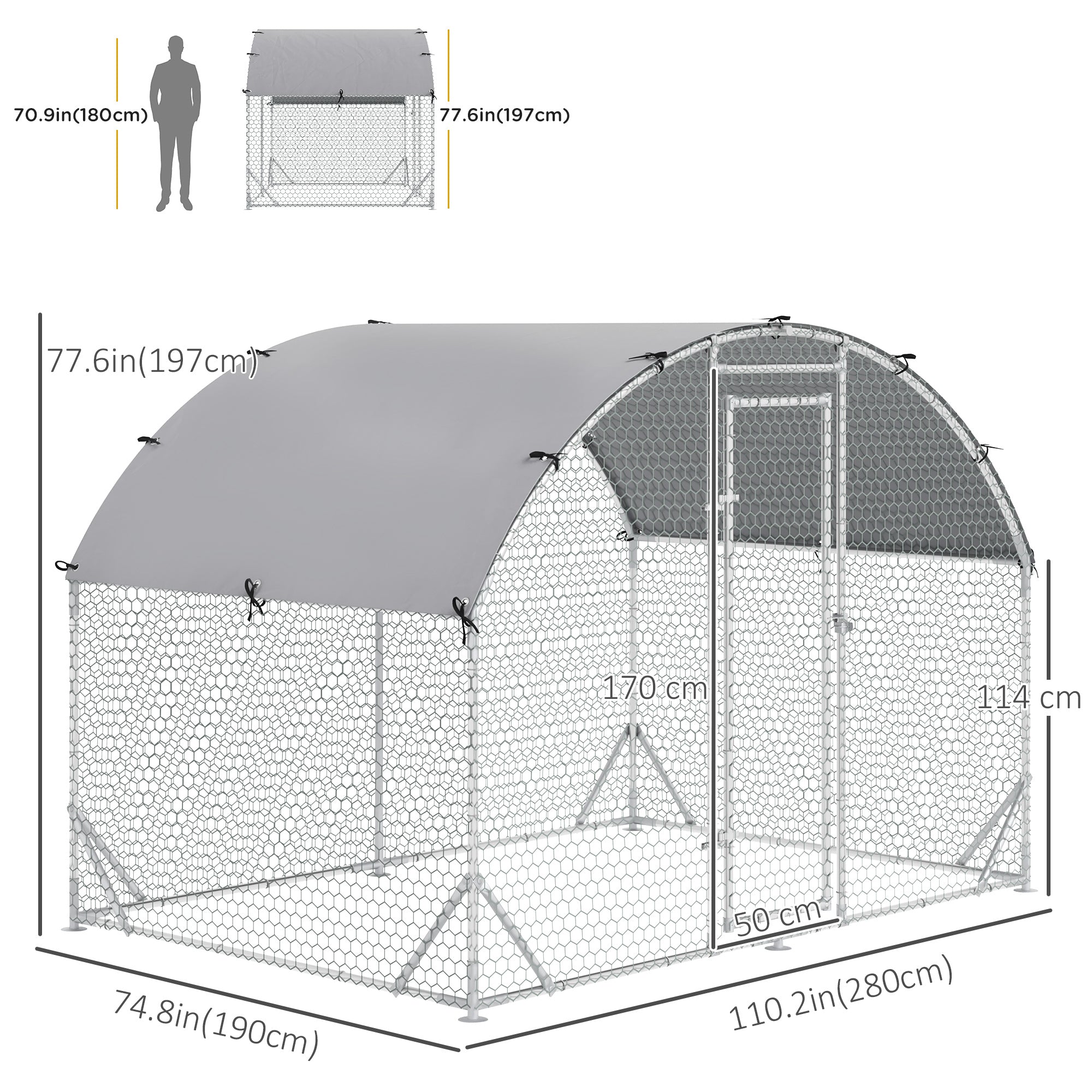 Large Galvanized Metal Chicken Coop Cage with Cover for Outdoor Backyard, Silver Chicken Coops   at Gallery Canada