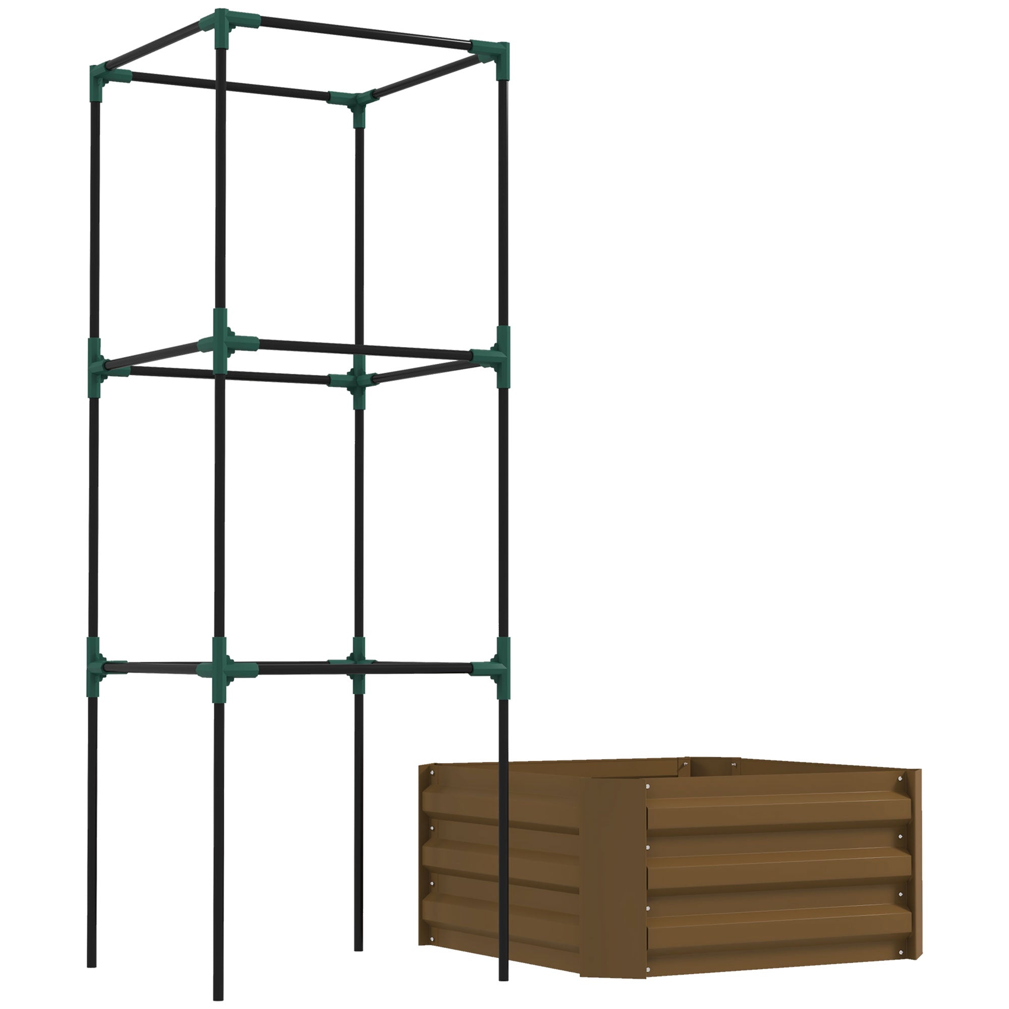 Galvanized Planter Box, Outdoor Raised Garden Bed with 3-Tier Trellis Tomato Cage for Climbing Vines, Vegetables, Brown Galvanized Planter Boxes   at Gallery Canada