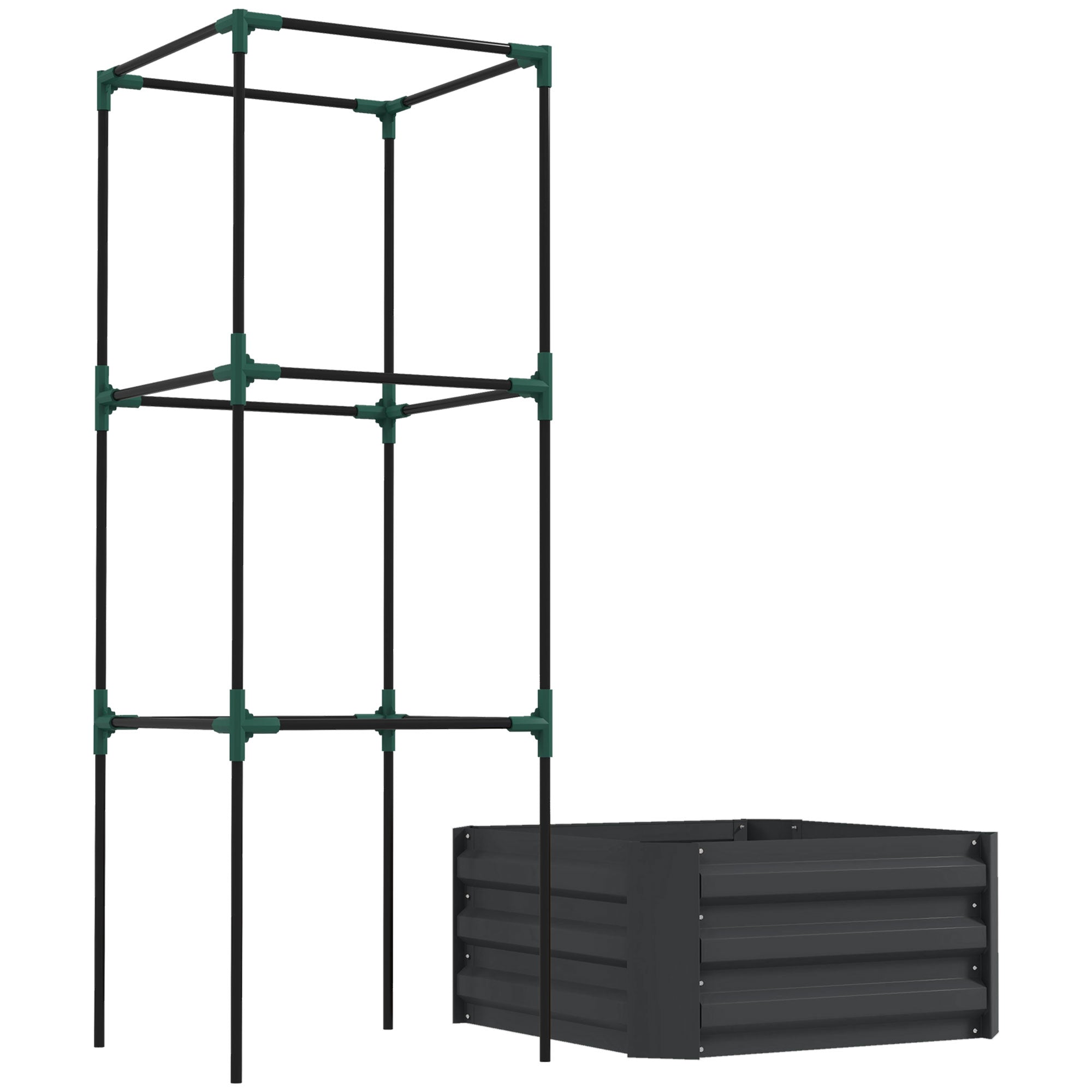 Galvanized Planter Box, Outdoor Raised Garden Bed with 3-Tier Trellis Tomato Cage for Climbing Vines, Vegetables, Grey Galvanized Planter Boxes   at Gallery Canada