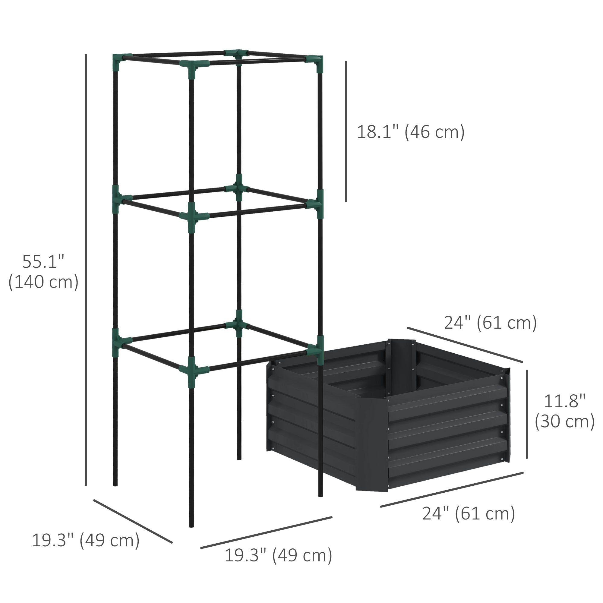 Galvanized Planter Box, Outdoor Raised Garden Bed with 3-Tier Trellis Tomato Cage for Climbing Vines, Vegetables, Grey Galvanized Planter Boxes   at Gallery Canada