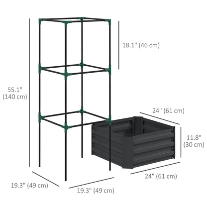 Galvanized Planter Box, Outdoor Raised Garden Bed with 3-Tier Trellis Tomato Cage for Climbing Vines, Vegetables, Grey Galvanized Planter Boxes   at Gallery Canada