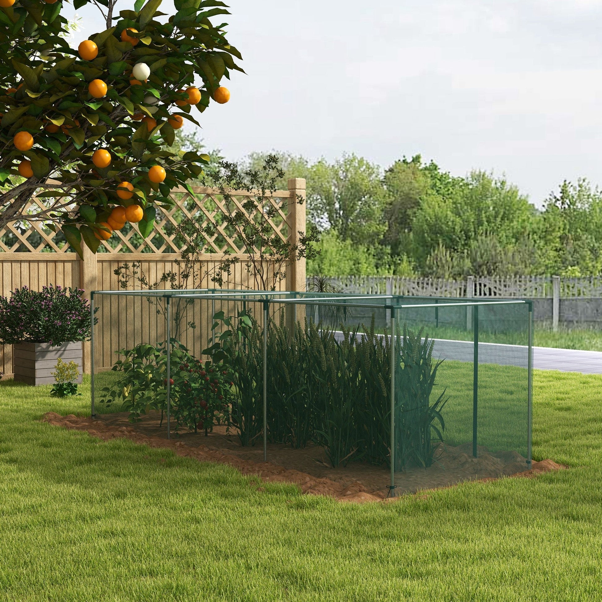 Galvanized Steel Crop Cage, Plant Protection Tent with Zippered Door, 12' x 4', Green Walk In Greenhouses   at Gallery Canada