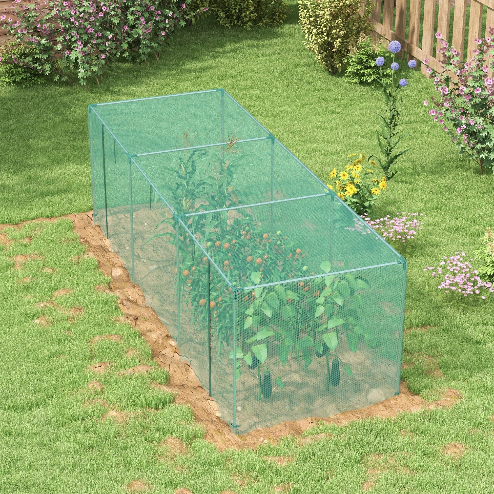 Galvanized Steel Crop Cage, Plant Protection Tent with Zippered Door, 12' x 4', Green Walk In Greenhouses   at Gallery Canada