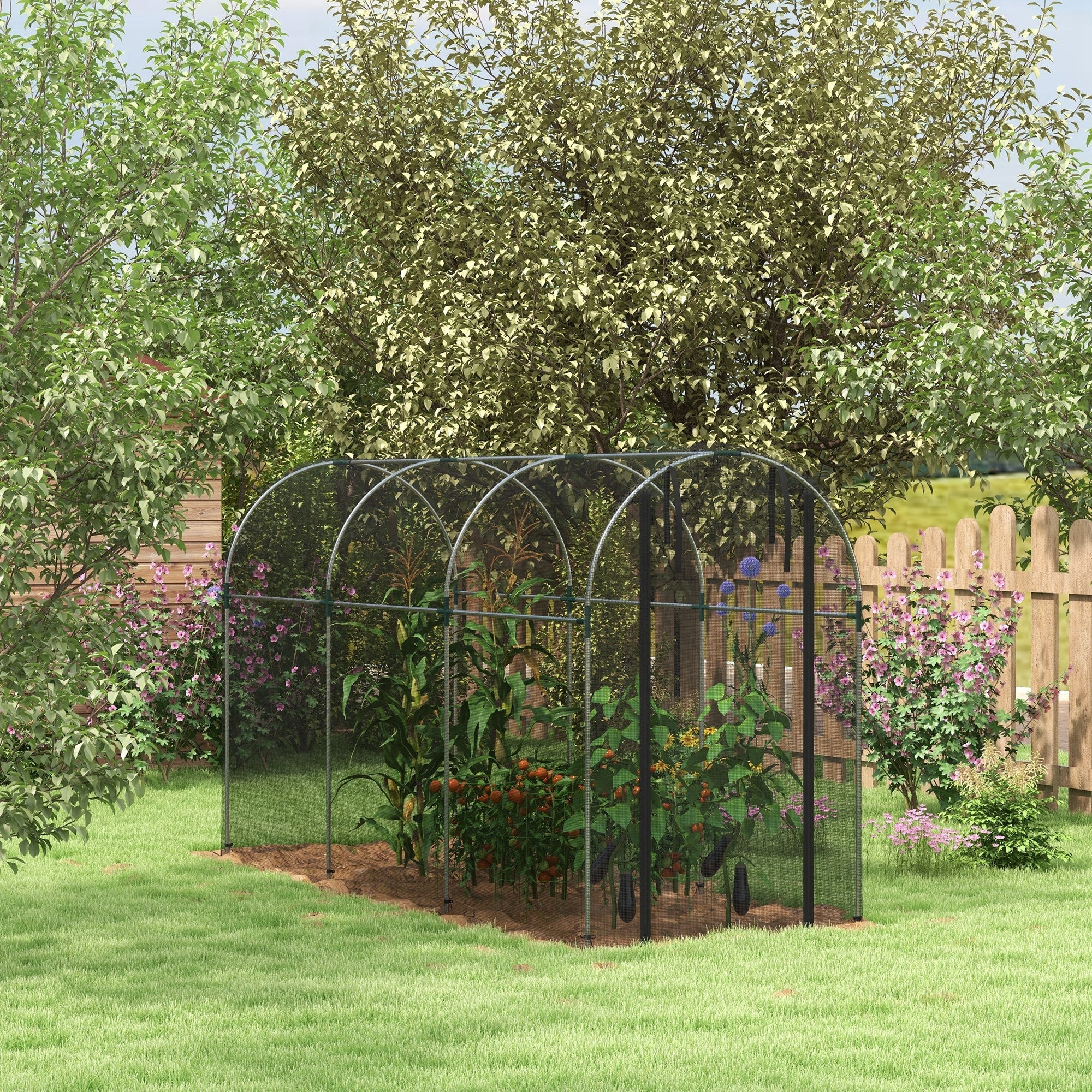 Galvanized Steel Crop Cage, Plant Protection Tent with Zippered Door, 4' x 12', Black Walk In Greenhouses   at Gallery Canada