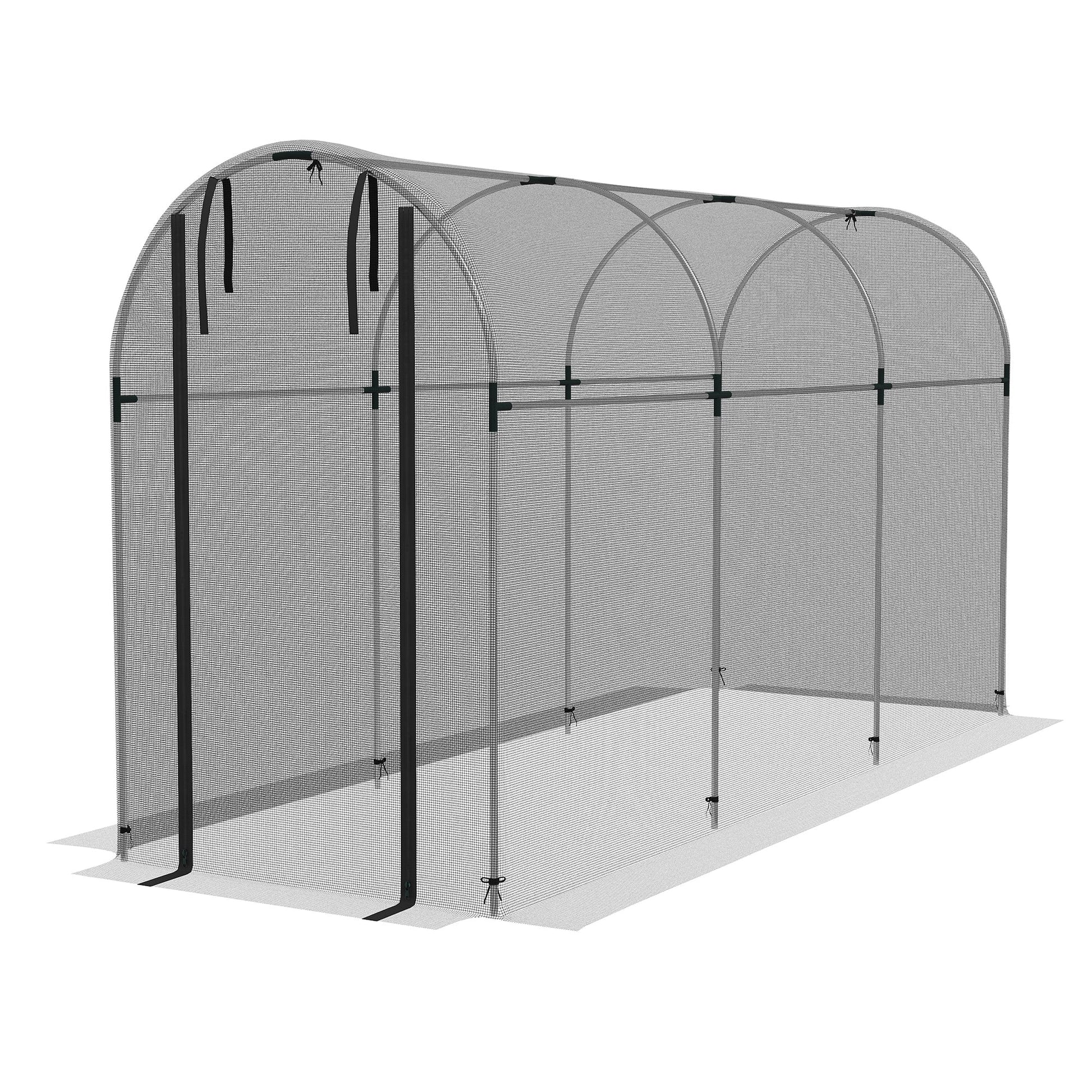 Galvanized Steel Crop Cage, Plant Protection Tent with Zippered Door, 4' x 12', Black Walk In Greenhouses Silver and Black  at Gallery Canada