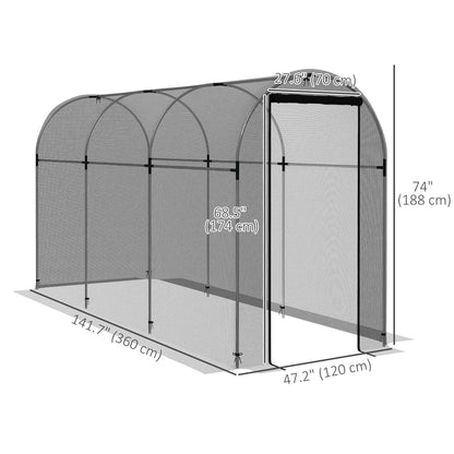 Galvanized Steel Crop Cage, Plant Protection Tent with Zippered Door, 4' x 12', Black Walk In Greenhouses   at Gallery Canada