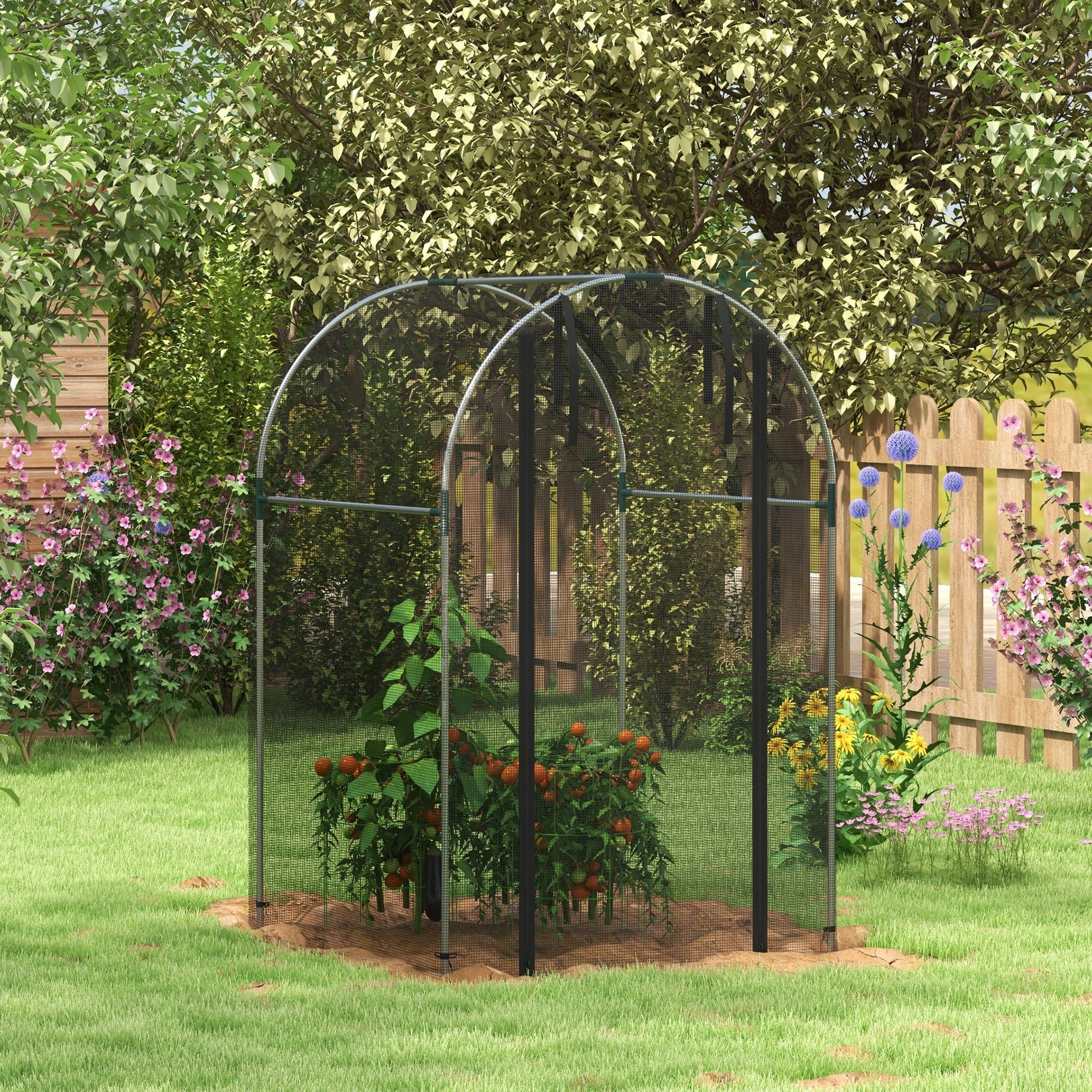 Galvanized Steel Crop Cage, Plant Protection Tent with Zippered Door, 4' x 4', Black Walk In Greenhouses   at Gallery Canada