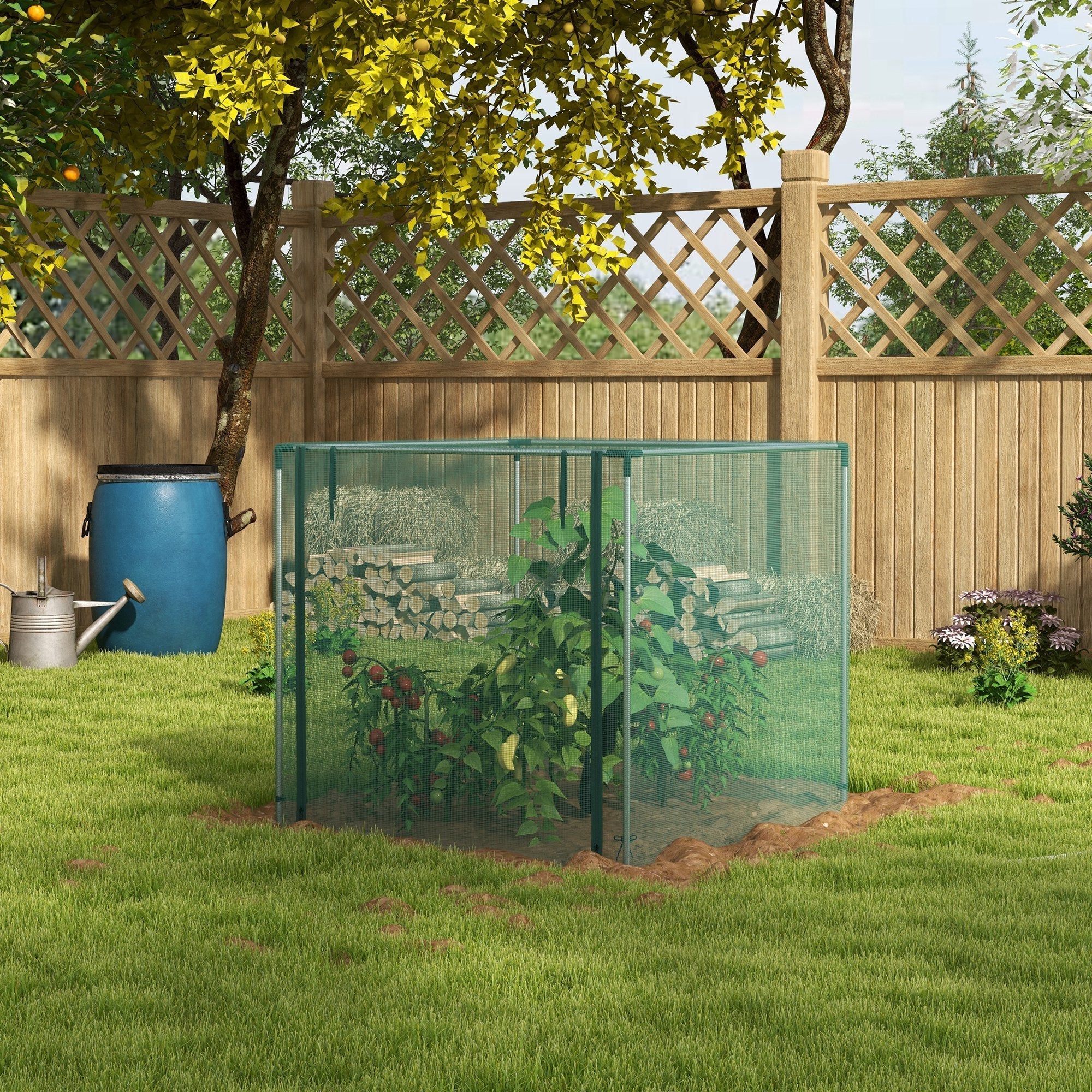 Galvanized Steel Crop Cage, Plant Protection Tent with Zippered Door, 4' x 4', Green Walk In Greenhouses   at Gallery Canada