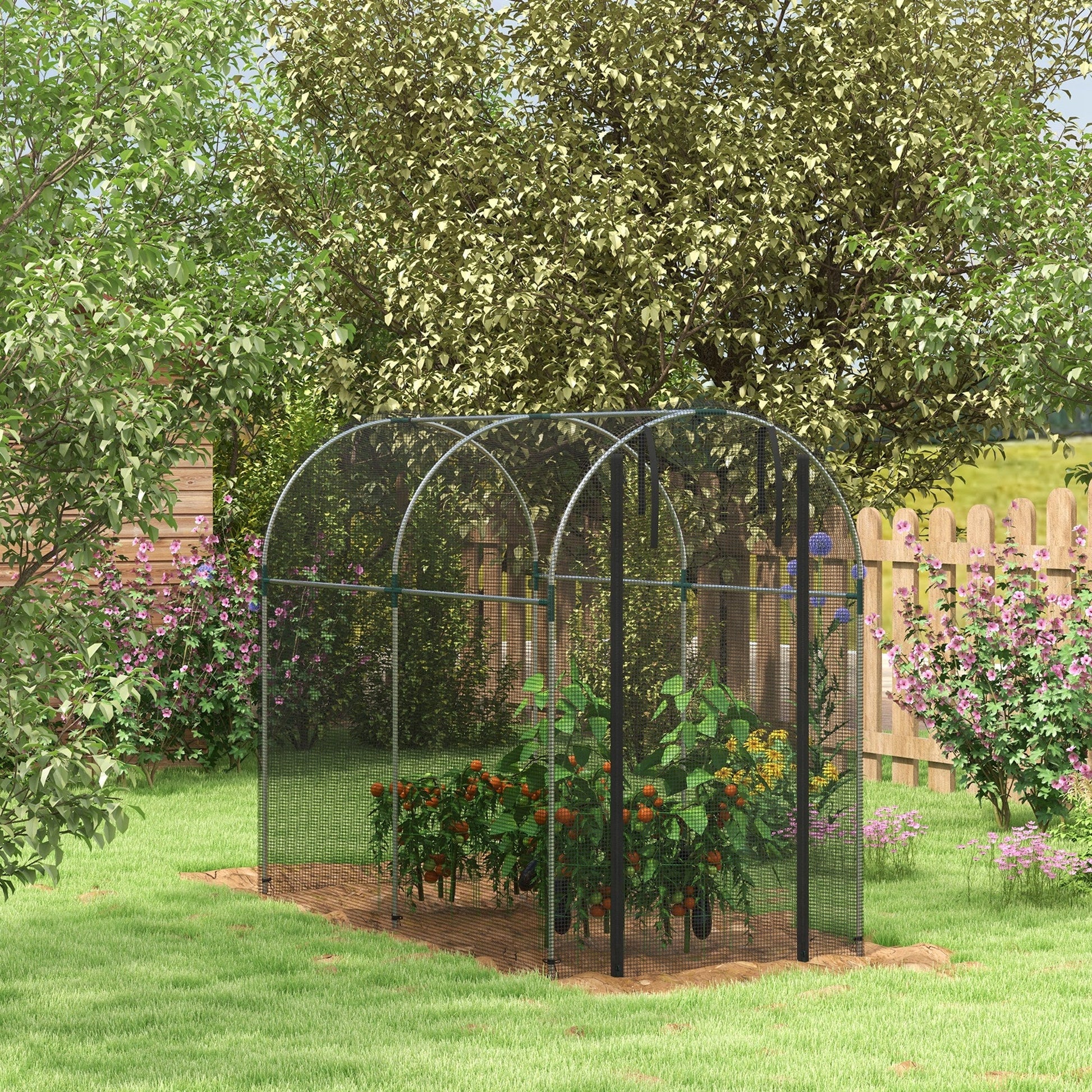 Galvanized Steel Crop Cage, Plant Protection Tent with Zippered Door, 4' x 8', Black Walk In Greenhouses   at Gallery Canada