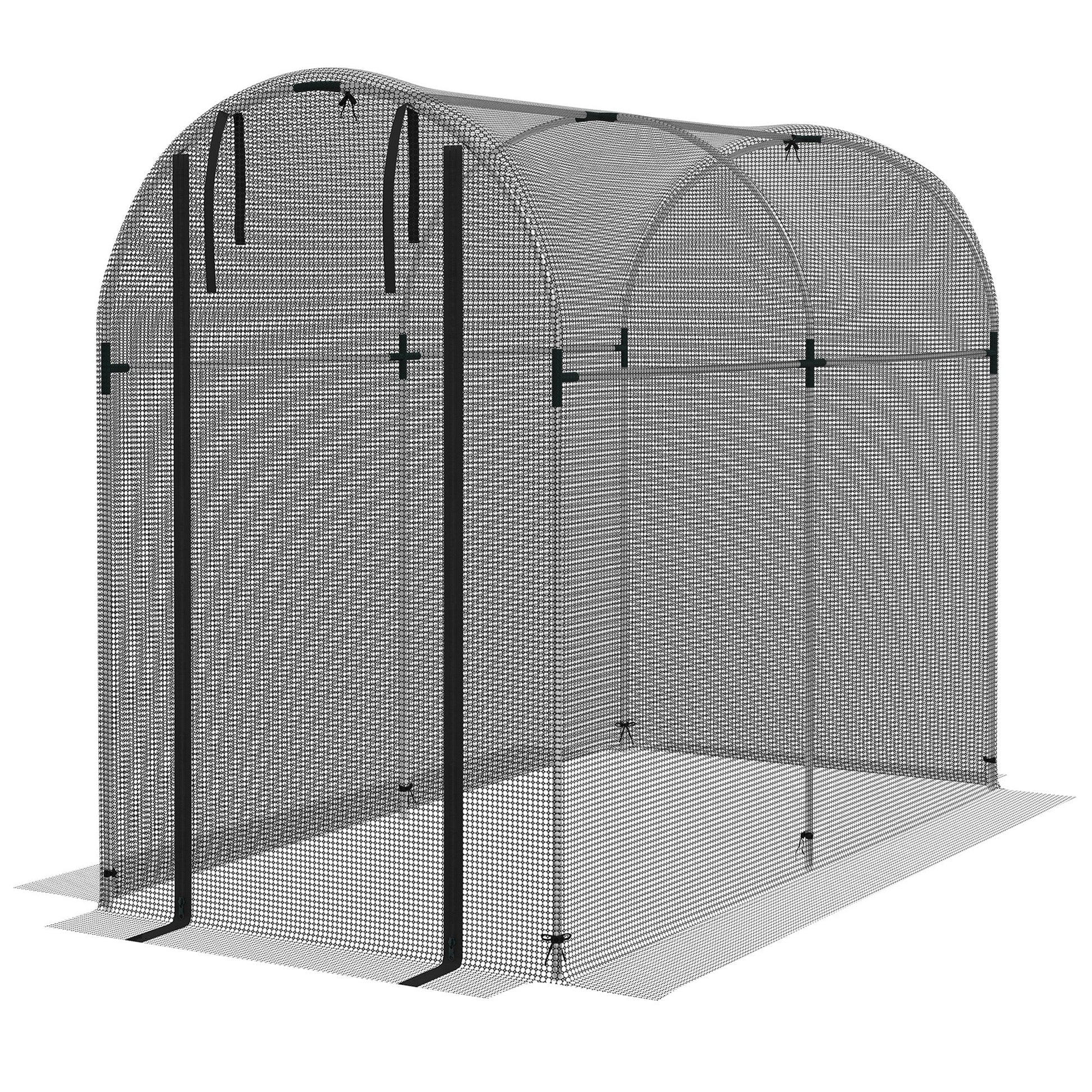 Galvanized Steel Crop Cage, Plant Protection Tent with Zippered Door, 4' x 8', Black Walk In Greenhouses Silver and Black  at Gallery Canada