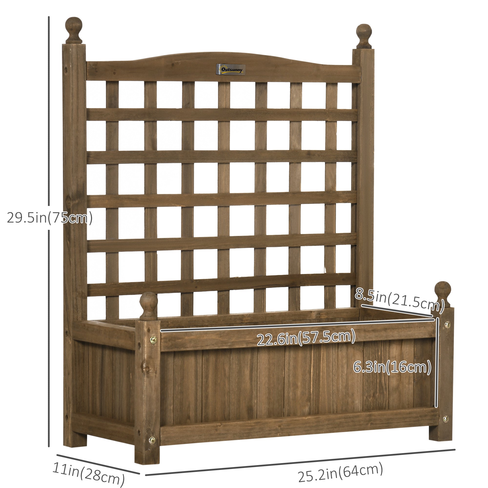 Garden Planter with Trellis for Climbing Vines, Wood Raised Garden Bed, Planter Box for Garden, Indoor Outdoor, Coffee Wooden Planter Boxes   at Gallery Canada