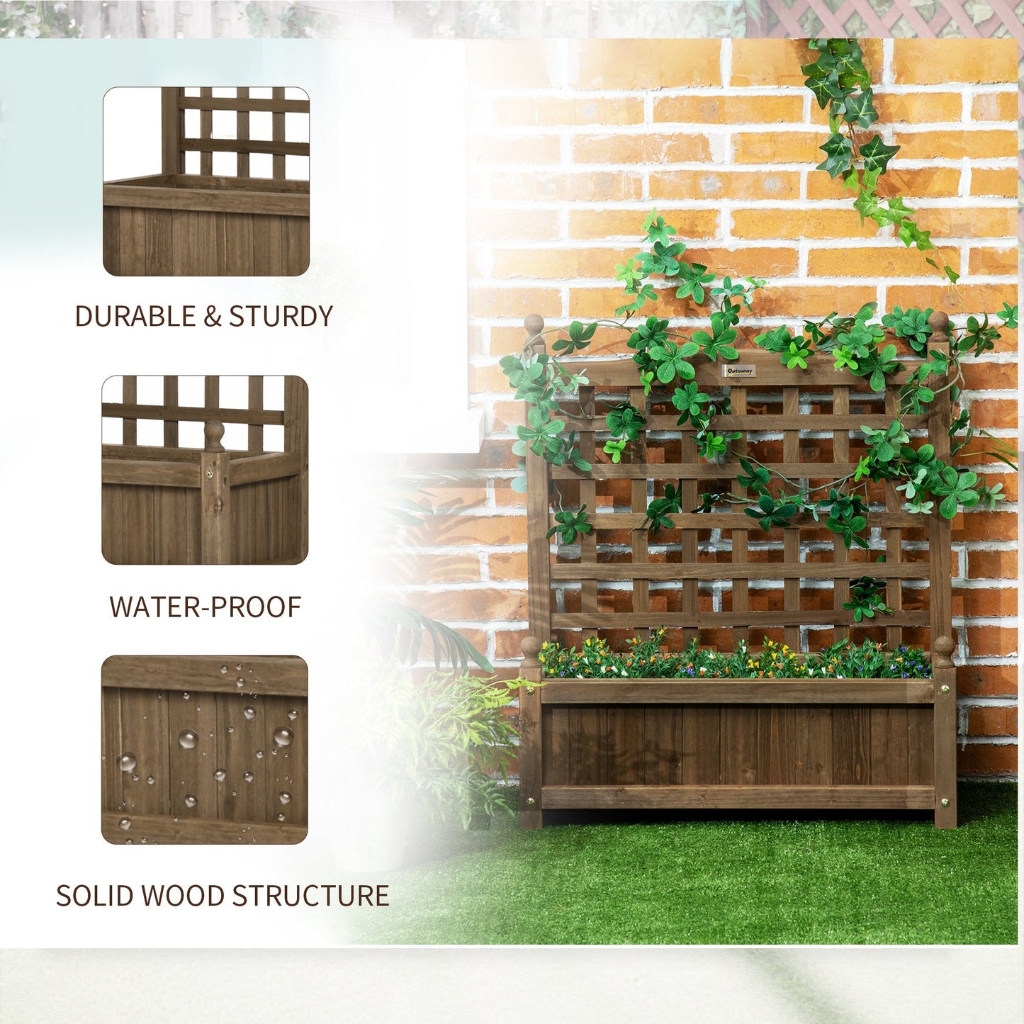 Garden Planter with Trellis for Climbing Vines, Wood Raised Garden Bed, Planter Box for Garden, Indoor Outdoor, Coffee Wooden Planter Boxes   at Gallery Canada