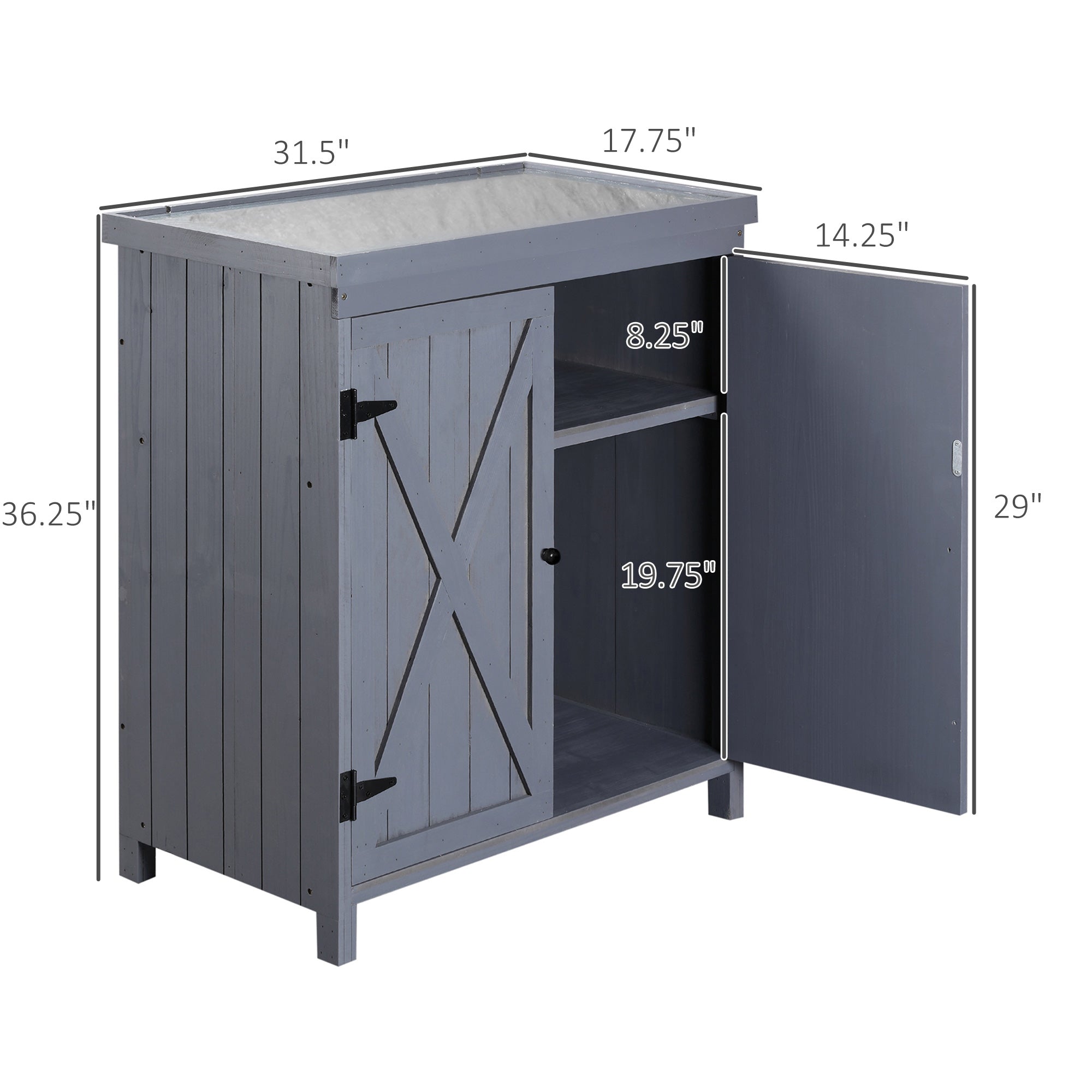 Garden Storage Cabinet, Outdoor Tool Shed with Galvanized Top and Two Shelves for Yard Tools or Pool Accessories, Grey Sheds   at Gallery Canada