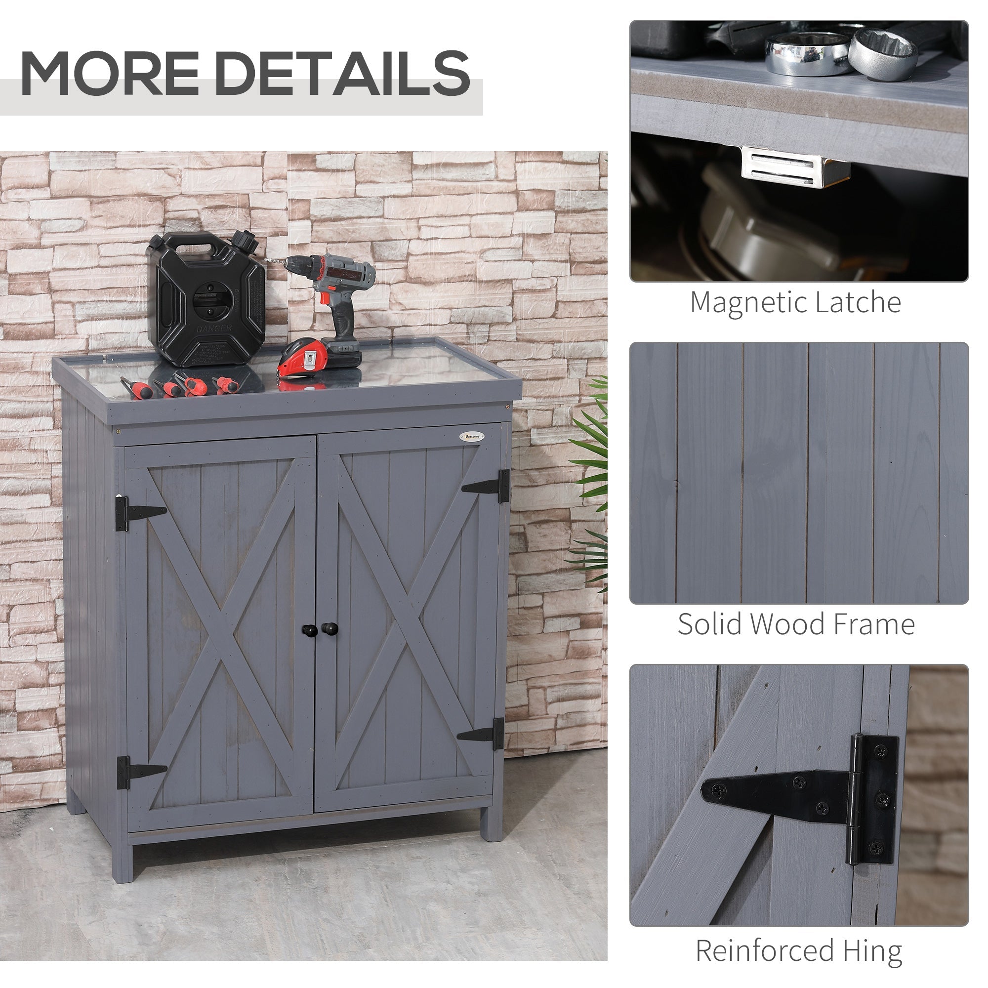 Garden Storage Cabinet, Outdoor Tool Shed with Galvanized Top and Two Shelves for Yard Tools or Pool Accessories, Grey Sheds   at Gallery Canada