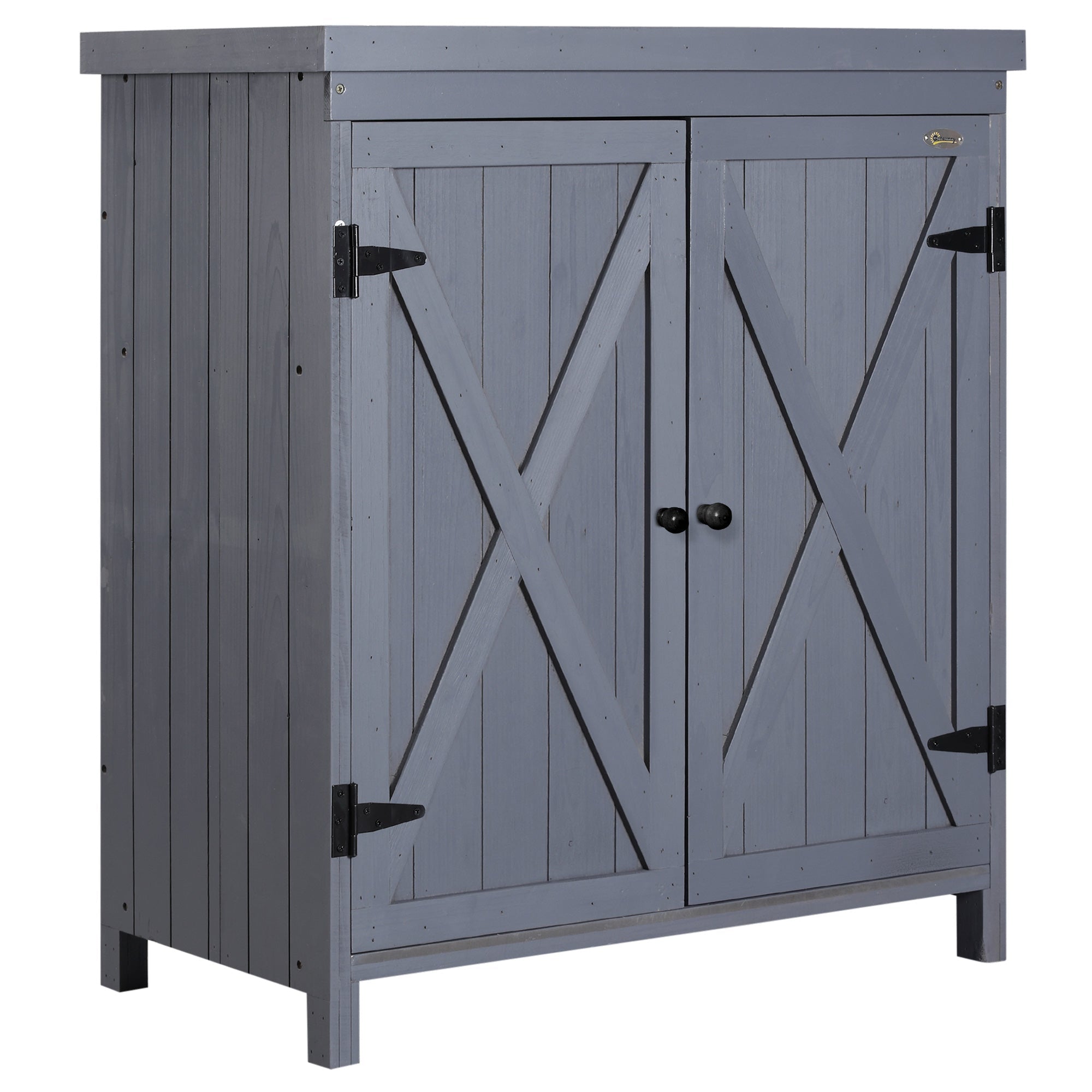 Garden Storage Cabinet, Outdoor Tool Shed with Galvanized Top and Two Shelves for Yard Tools or Pool Accessories, Grey Sheds Grey  at Gallery Canada