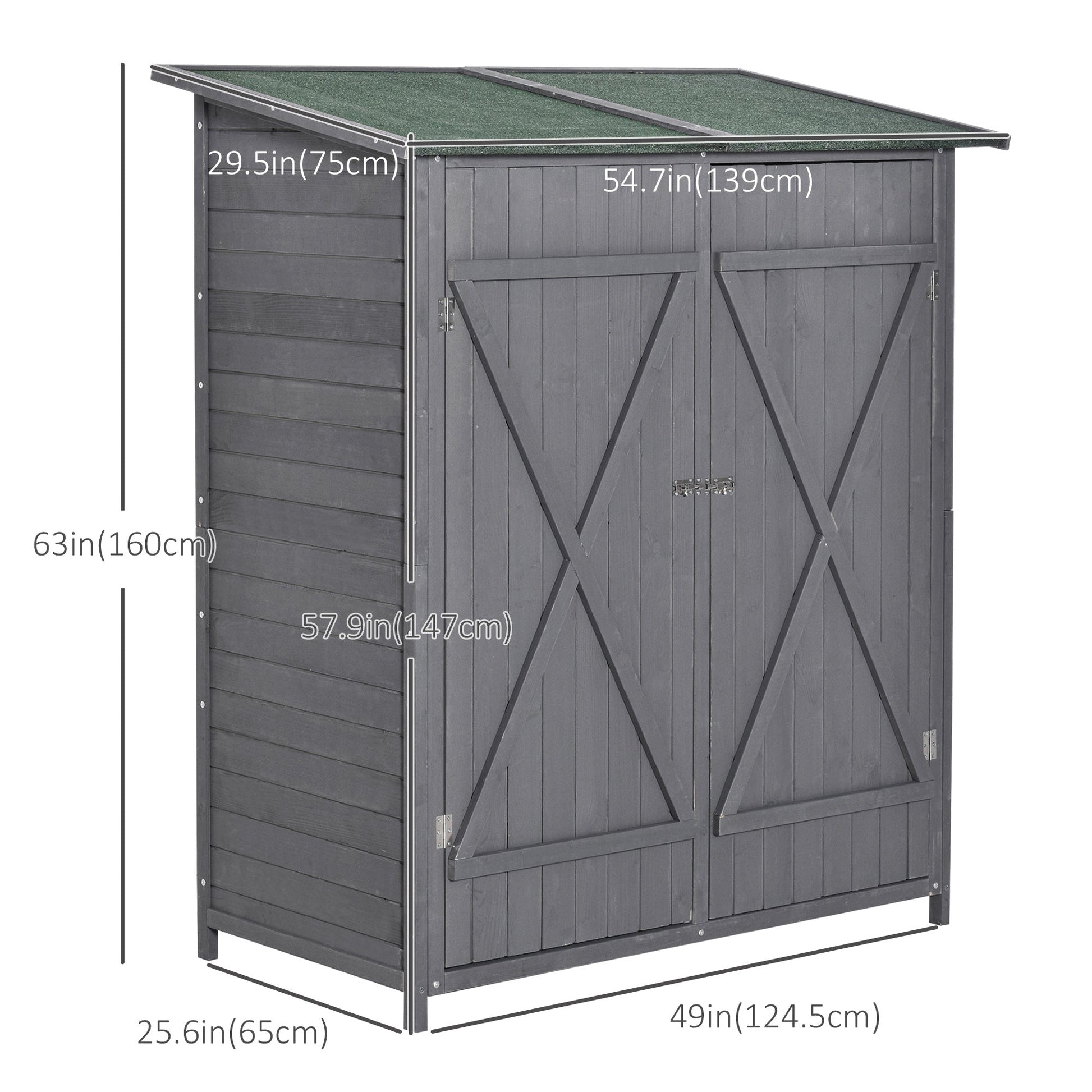 Garden Storage Shed Asphalt Roof Wooden Timber Double Door Utility Storage House with Shelf, Green and Grey Sheds   at Gallery Canada