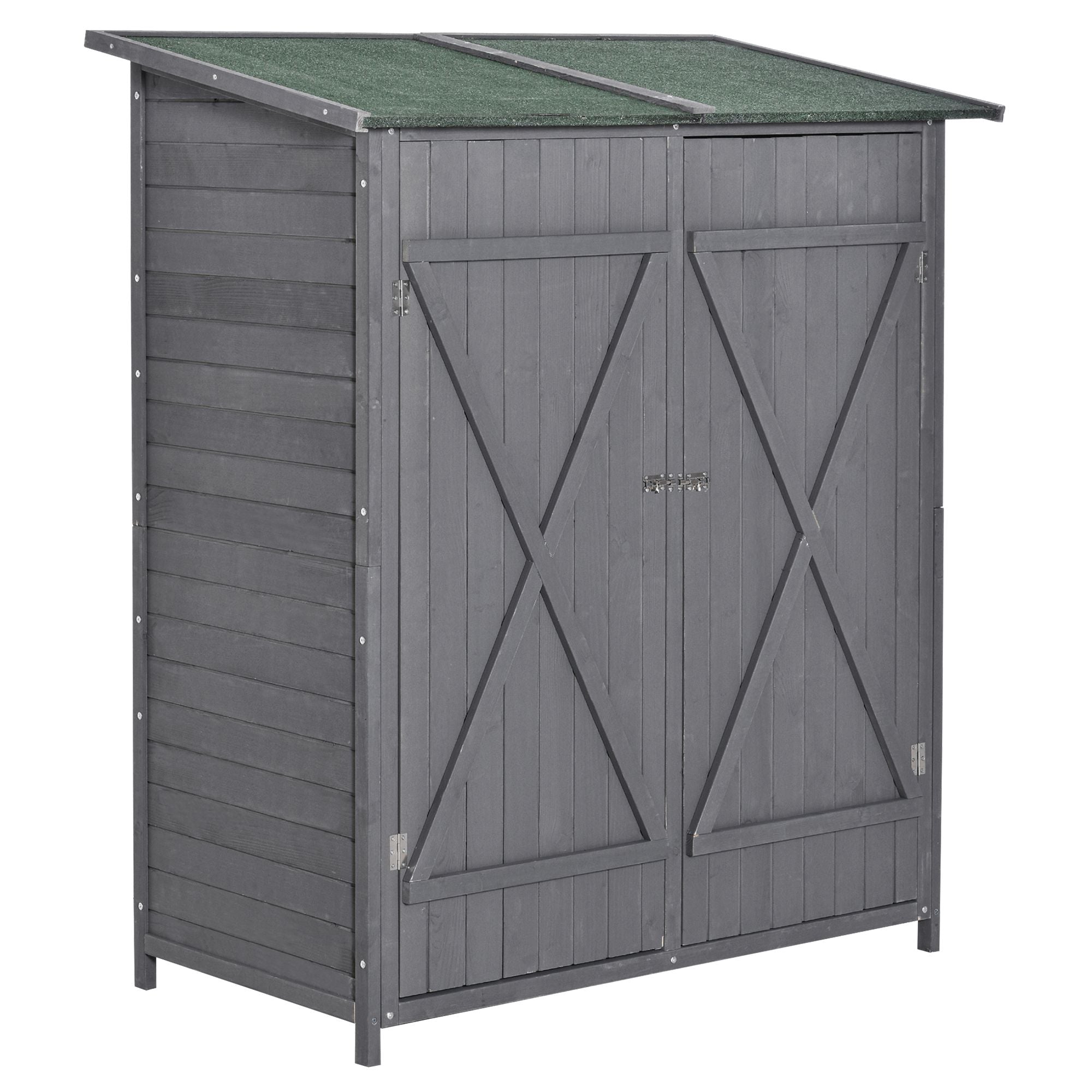 Garden Storage Shed Asphalt Roof Wooden Timber Double Door Utility Storage House with Shelf, Green and Grey Sheds Multi Colour  at Gallery Canada