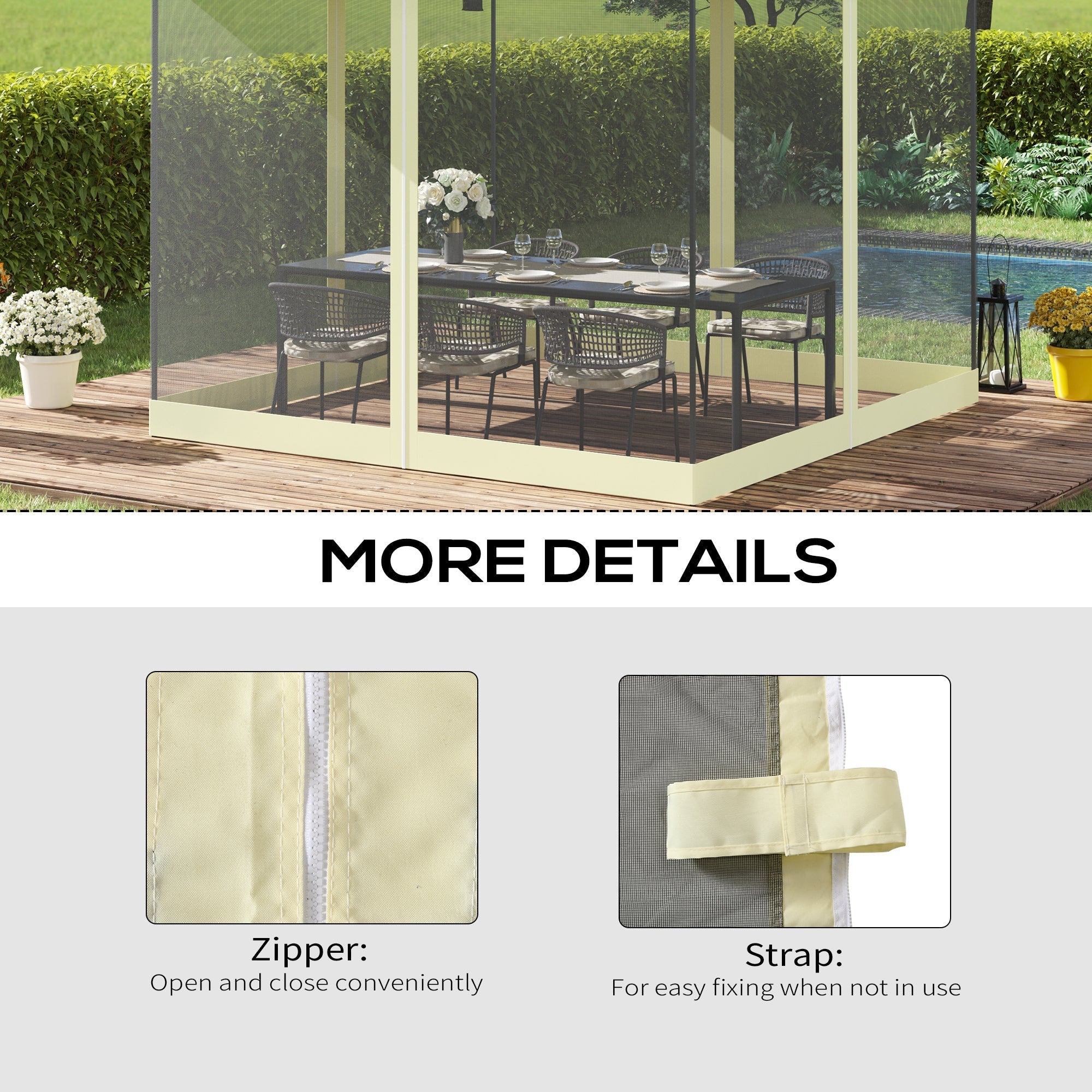 Gazebo Mosquito Netting Replacement, 4-Panel Canopy Screen Walls with Zipper for 10' x 10' Gazebo, (Sidewall Only), Beige Gazebo Sidewalls   at Gallery Canada