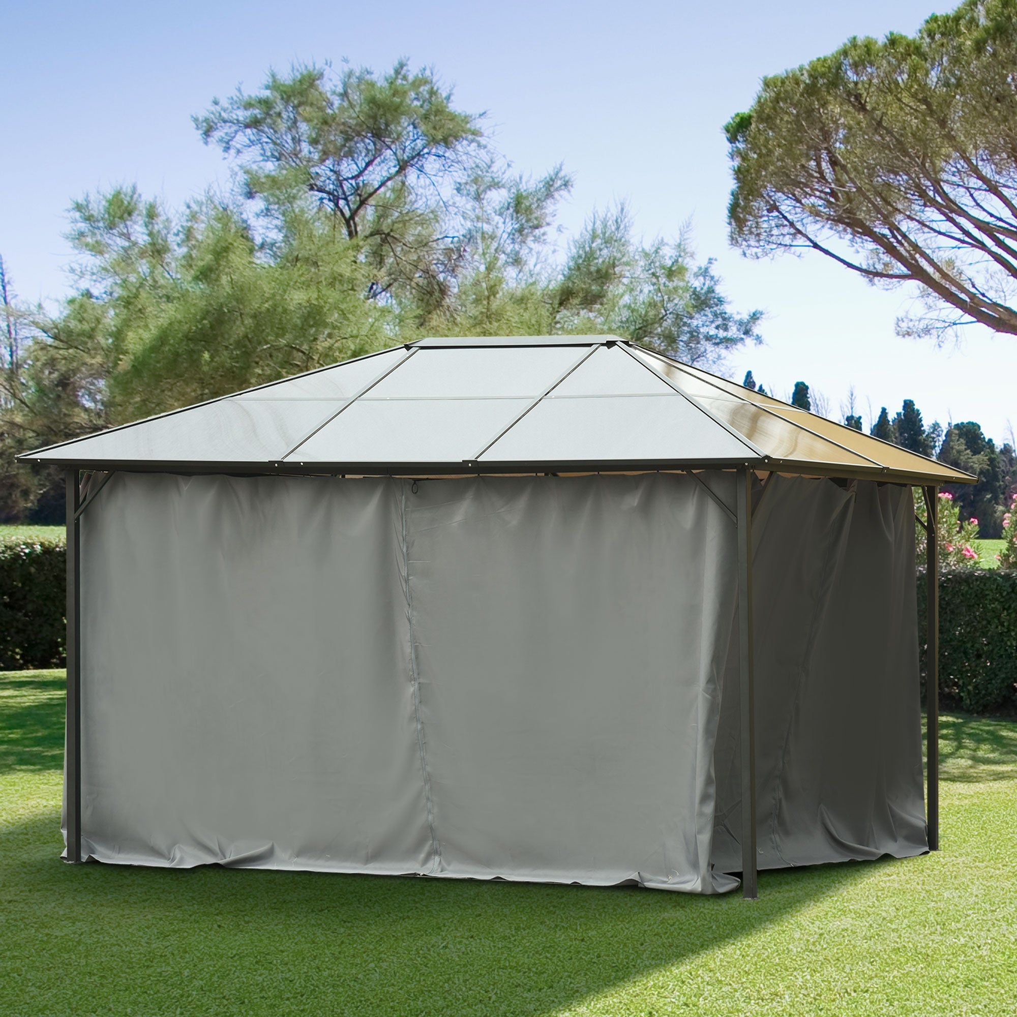 Gazebo Replacement Sidewalls 4-Panel Privacy Wall for 10' x 12' Canopy, Outdoor Shelter Curtains Accessories Dark Grey Gazebo Sidewalls   at Gallery Canada