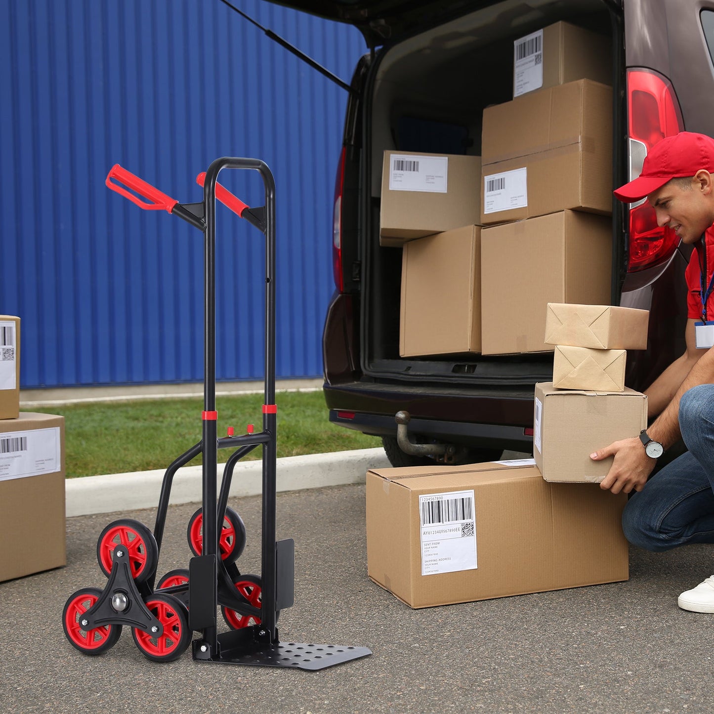 6-Wheels Stair Climber Trolley Cart Hand Truck and Dolly Foldable Steel Load Cart, 264lbs Capacity Folding Hand Trucks   at Gallery Canada