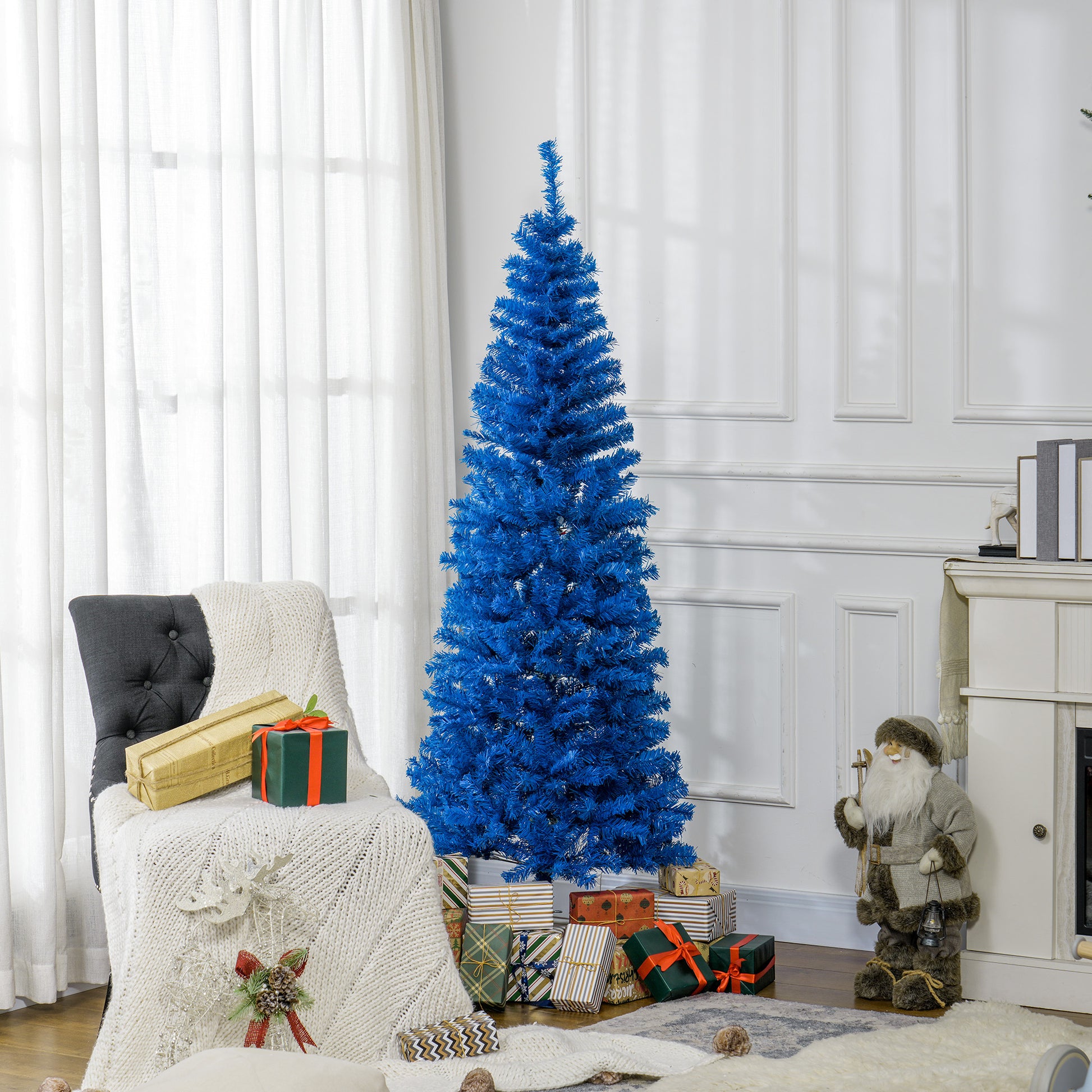 6FT Pencil Christmas Tree, Artificial Christmas Tree with Automatic Open for Home Party, Blue Pencil Christmas Trees   at Gallery Canada