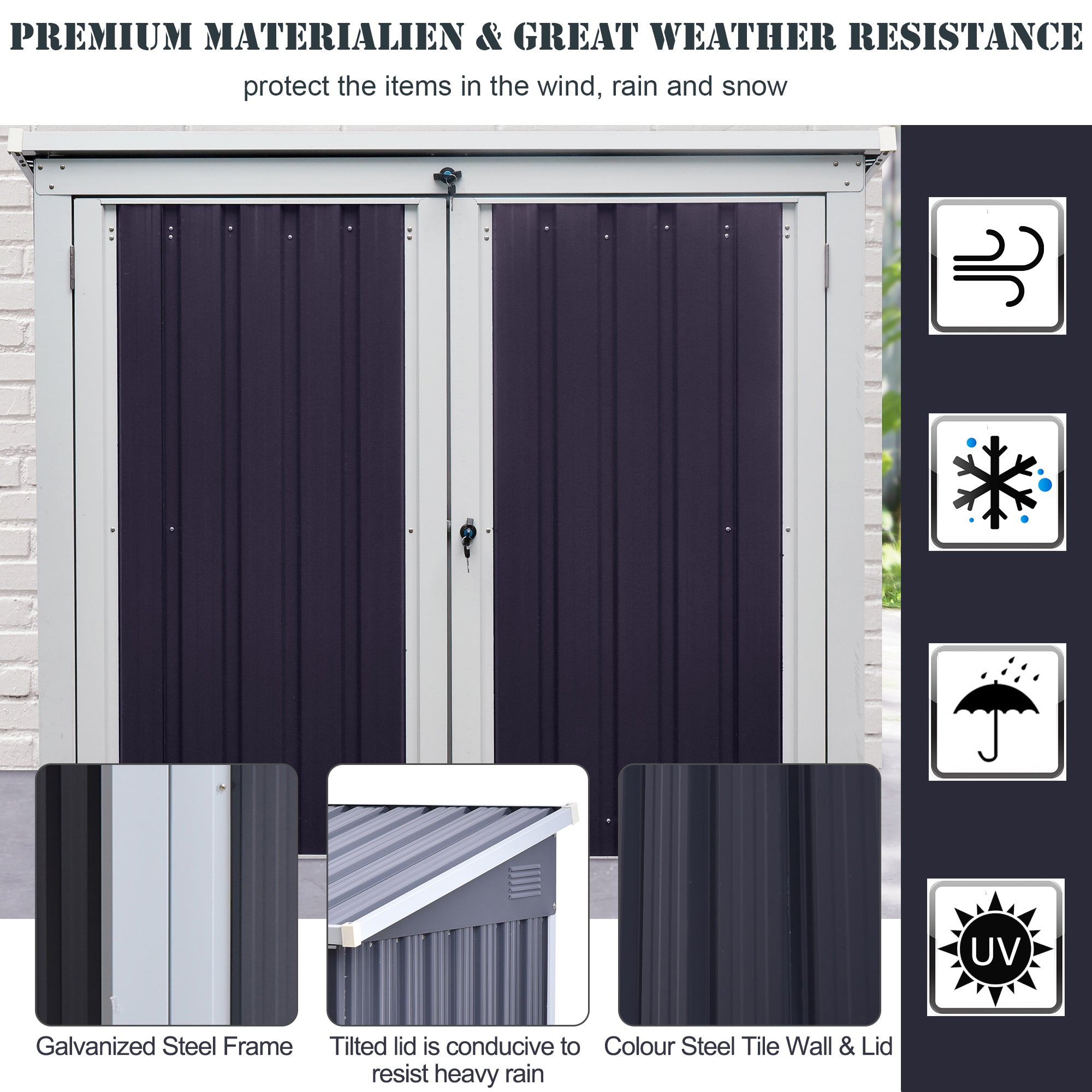 5ft x 3ft Outdoor Garbage Bin Storage Shed with Lockable Doors and Lid, Outside Storage Shed for Trash Can, Black Sheds at Gallery Canada
