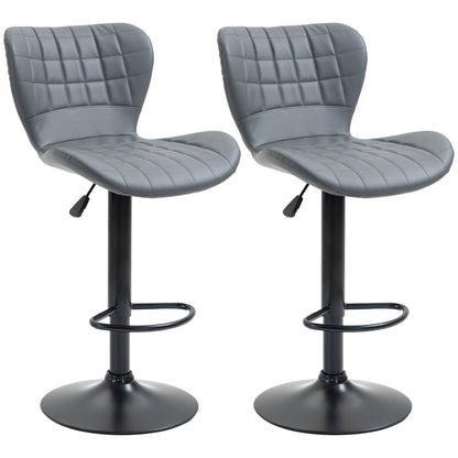 Bar Stools Set of 2 Adjustable Height Swivel Bar Chairs in PU Leather with Backrest &; Footrest, Grey Bar Stools Grey  at Gallery Canada